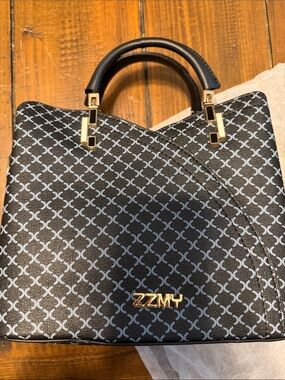 Black Patterned Top-Handle Satchel